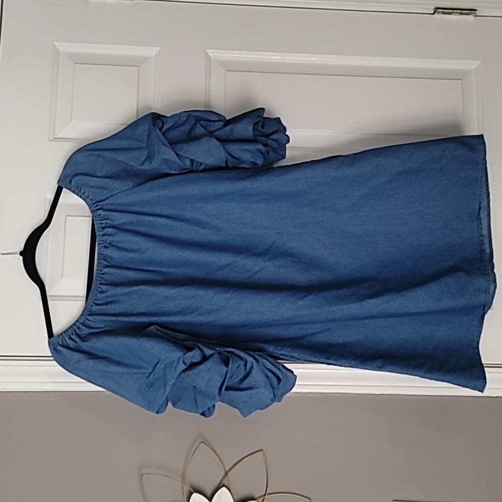 Robert Louis Chambray Dress w/ Embellished Sleeves